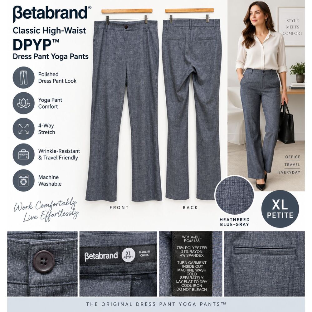 Betabrand DPYP Dress Pant Yoga Pants XL Petite Blue Gray High Waist Stretch